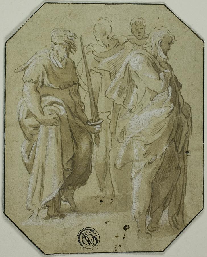 Sketch Drawing - Saint Paul And Three Other Standing Figures by Anton Maria Zanetti The Elder