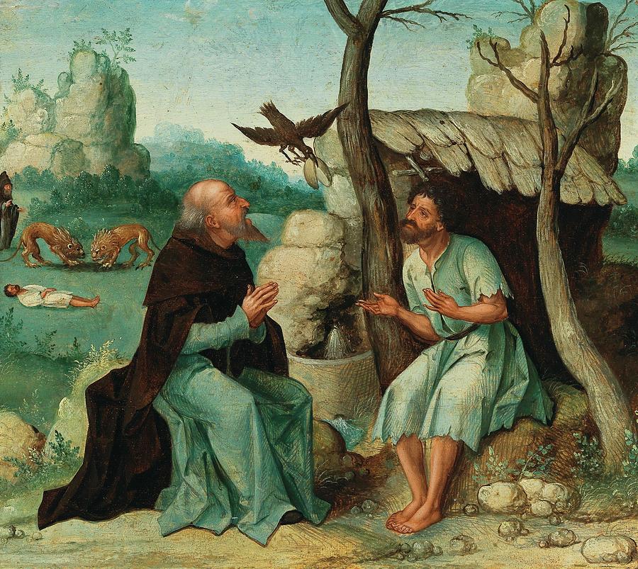 Saint Paul The Hermit And Saint Anthony Abbot Fed By A Raven Painting ...