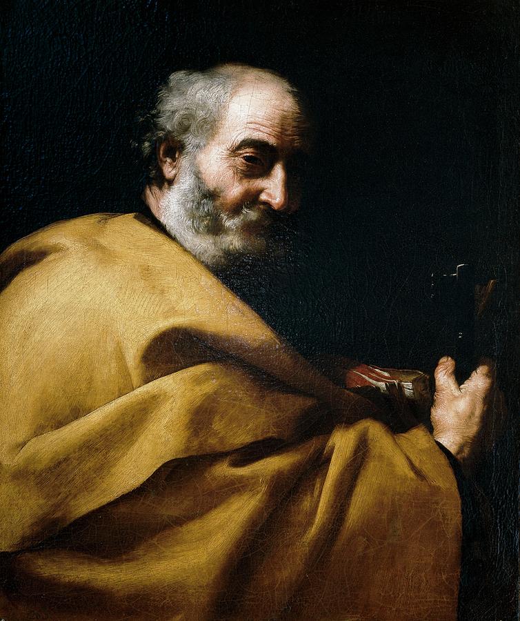 Saint Peter, 1630-1635, Spanish School, Oil on canvas, 75 cm x 64 cm, P01071. Painting by Jusepe de Ribera -1591-1652-