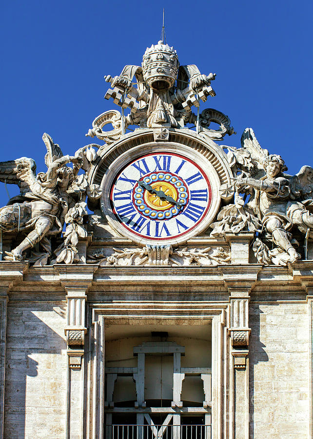Saint Peters Basilica Clock in Vatican City Photograph by John Rizzuto