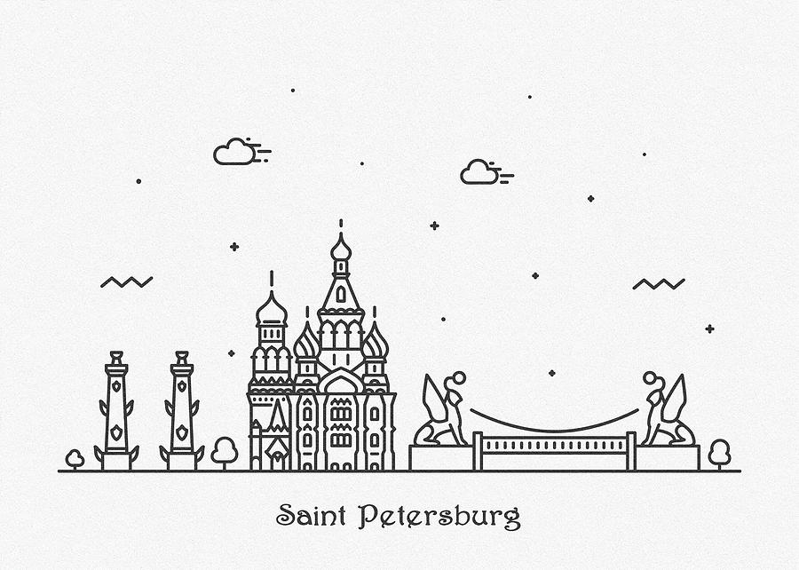 Saint Petersburg Cityscape Travel Poster Drawing by Inspirowl Design