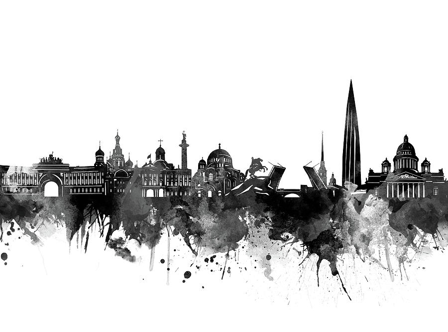 Saint Petersburg Skyline Bw Digital Art