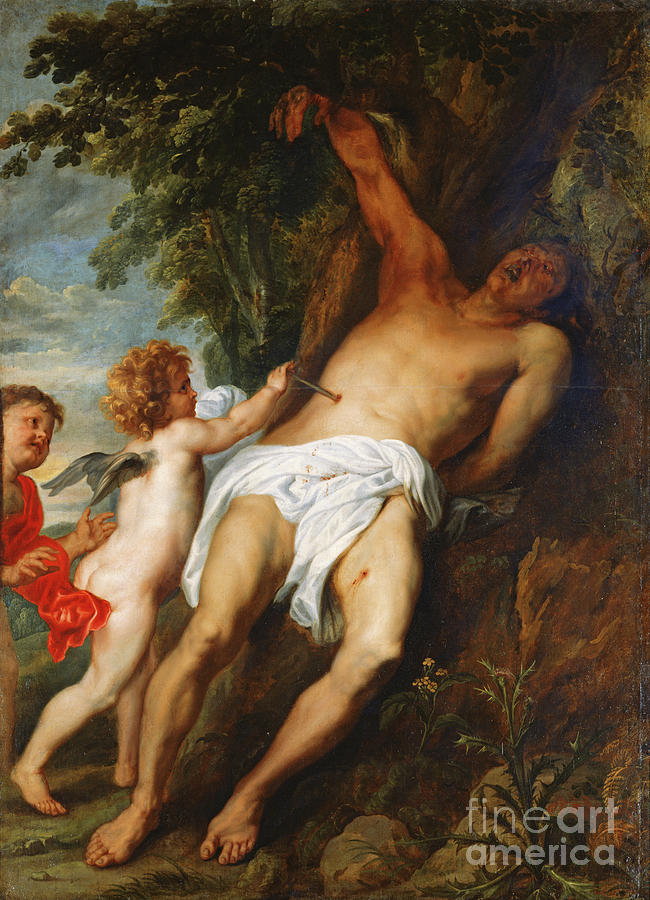 Saint Sebastian Rescued By Angels Painting by Anthony Van Dyck