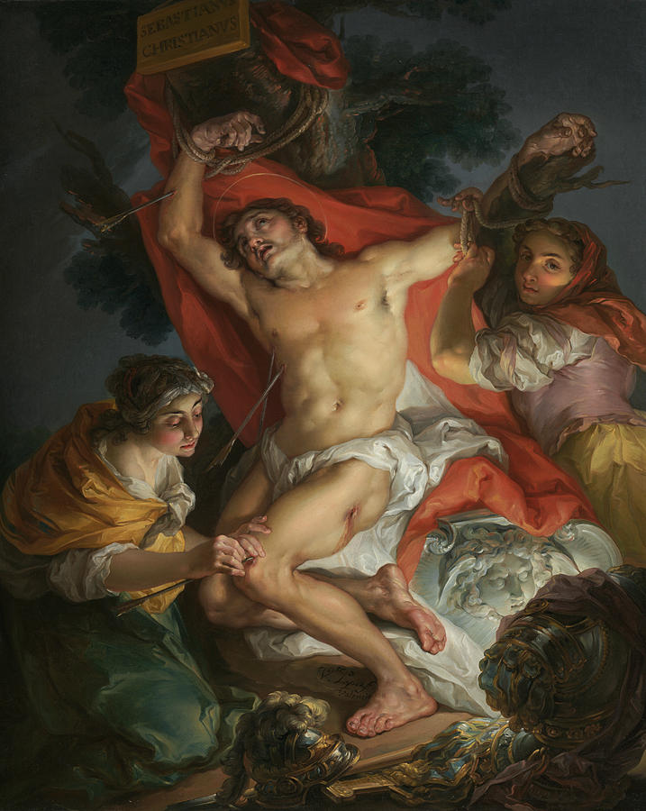 Saint Sebastian Tended by Saint Irene Painting by Vicente Lopez Portana