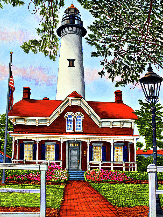 Saint Simons Island Lighthouse, Georgia Painting by Thelma Winter Saint Simons Island Lighthouse, Georgia Painting by Thelma Winter
