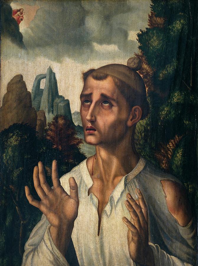 Saint Stephen, ca. 1575, Spanish School, Oil on panel, 67 cm x 50 cm, P07117. Painting by Luis de Morales -1509-1586-