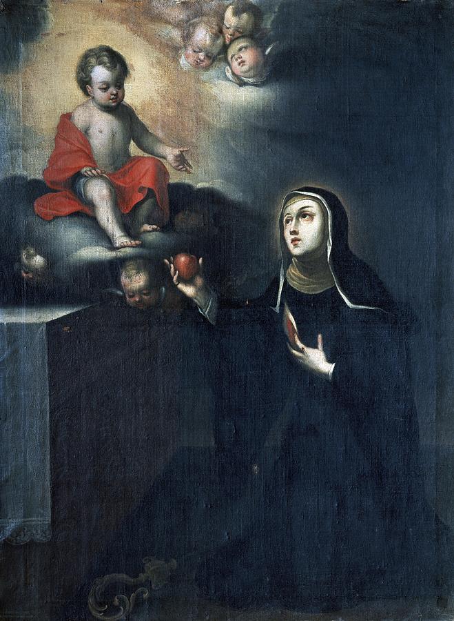 Saint Therese with the Child. VAZQUEZ DE ARCE Y CEBALLOS GREGORIO. Painting by Gregorio Vasquez de Arce y Ceballos -1638-1711-