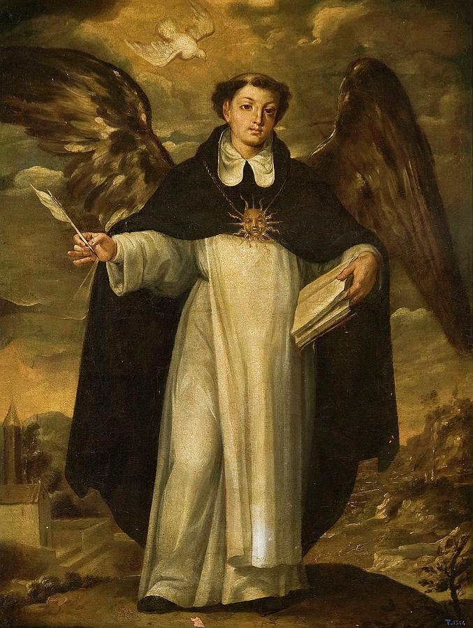 Saint Thomas Aquinas, Late 17th century - Early 18th century, Spanish School, Ca... Painting by Jose Risueno -1665-1721-