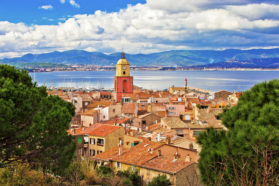 Saint Tropez village church tower and old rooftops view Photograph by ...