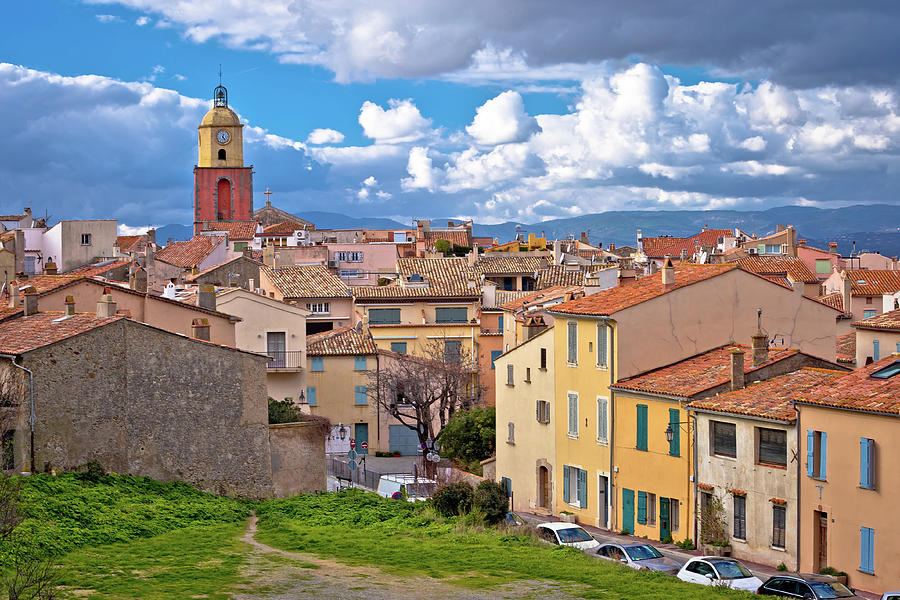 Saint Tropez Village Church Tower And Old Rooftops View, Famous Photograph