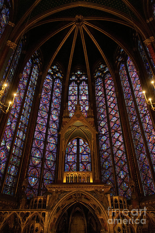 Sainte Chapelle Paris France Stained Glass Vertical Photograph by Wayne Moran