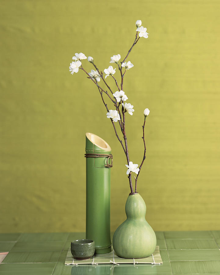 Sake Decanter And Cherry Blossom Photograph by Jack Andersen