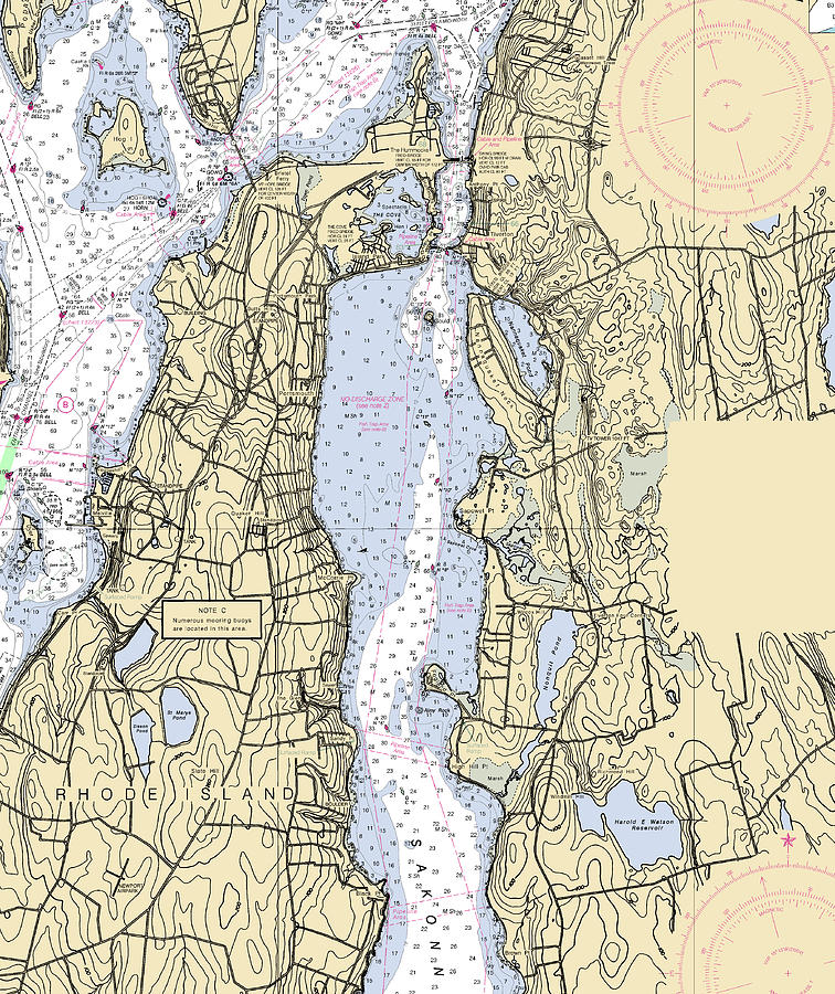 River rhode Island Nautical Chart _v2 Mixed Media by Bret