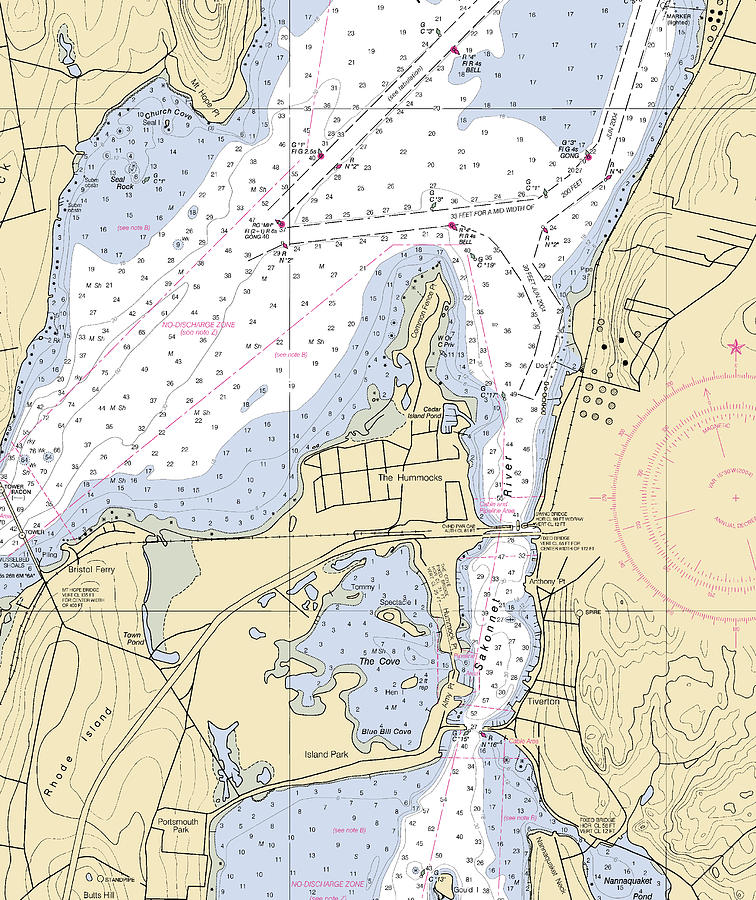 River & Tivertonrhode Island Nautical Chart Mixed Media by