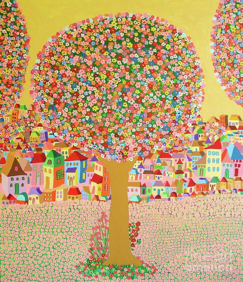 Sakura Near The City Painting by Mimi Revencu