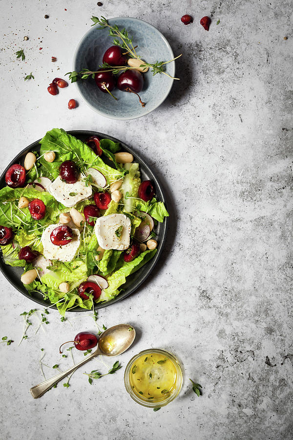 Salad With Cherries And Goats Cheese Photograph by Jane Saunders