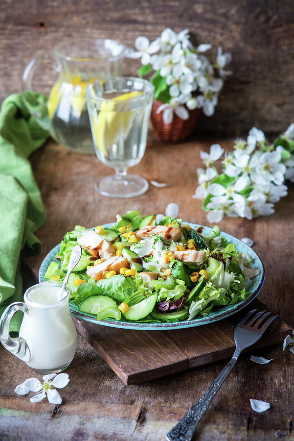 Salad With Cucumber, Celery, Chicken And Corn Photograph by Irina Meliukh