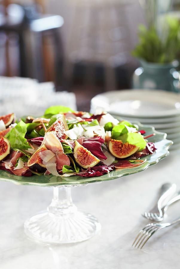 Salad With Figs, Parma Ham And Parmesan Shavings Photograph by Charlotte Tolhurst