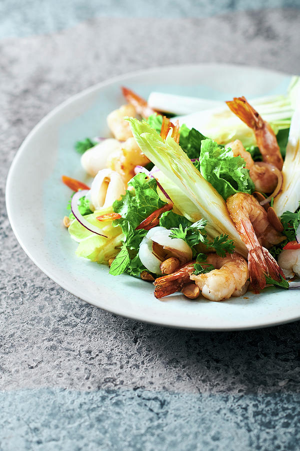 Salad With Fried Prawns, Lychees And Peanuts Photograph by Yehia Asem El Alaily