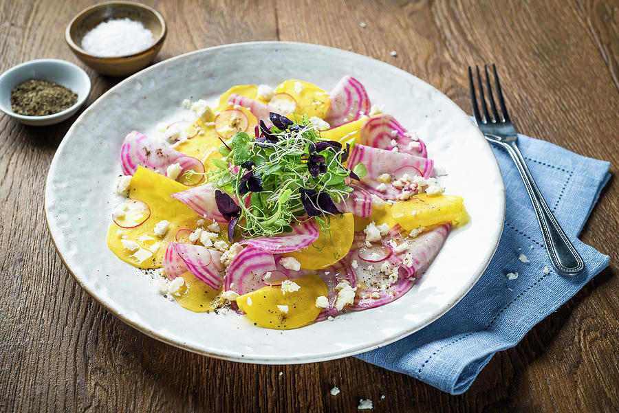Salad With Golden Beets, Chioggia Beets, Feta Cheese, Radishes And Fresh Herbs Photograph by Giulia Verdinelli Photography