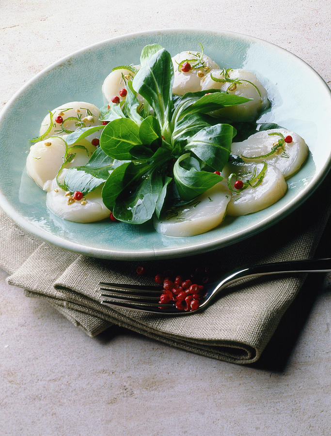 Cher Photograph - Salade De Mache Aux Noix De Saint-jacques Watercress Salad With Scallops by Cabannes - Photocuisine