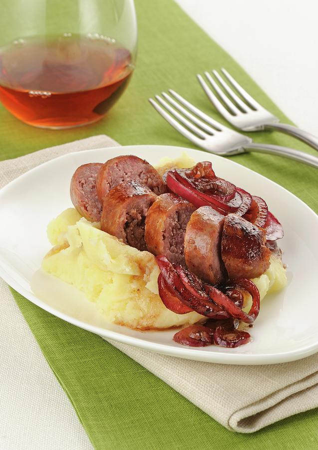 Salamelle Alla Grappa E Pur grappa Sausages With Mashed Potatoes, Italy Photograph by Franco Pizzochero