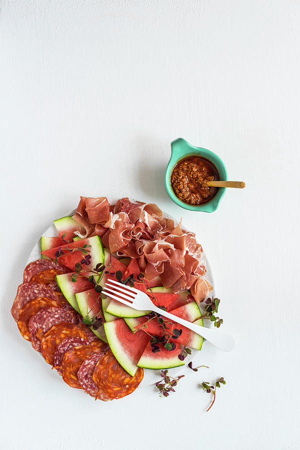 Salami Cold Cuts With Watermelon And Harissa Photograph by Great Stock!