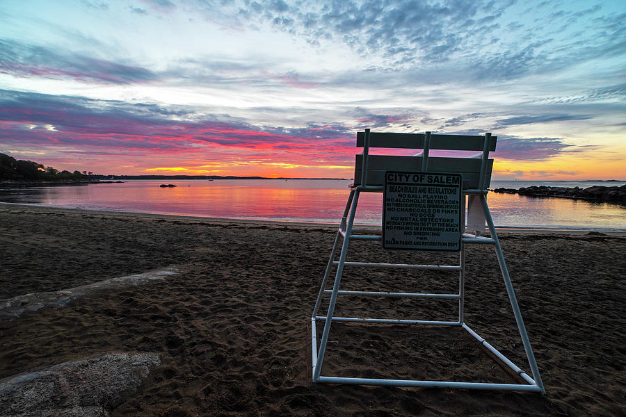 Salem MA Waikiki Beach Sunrise Wide Lifeguard Chair Photograph by Toby McGuire