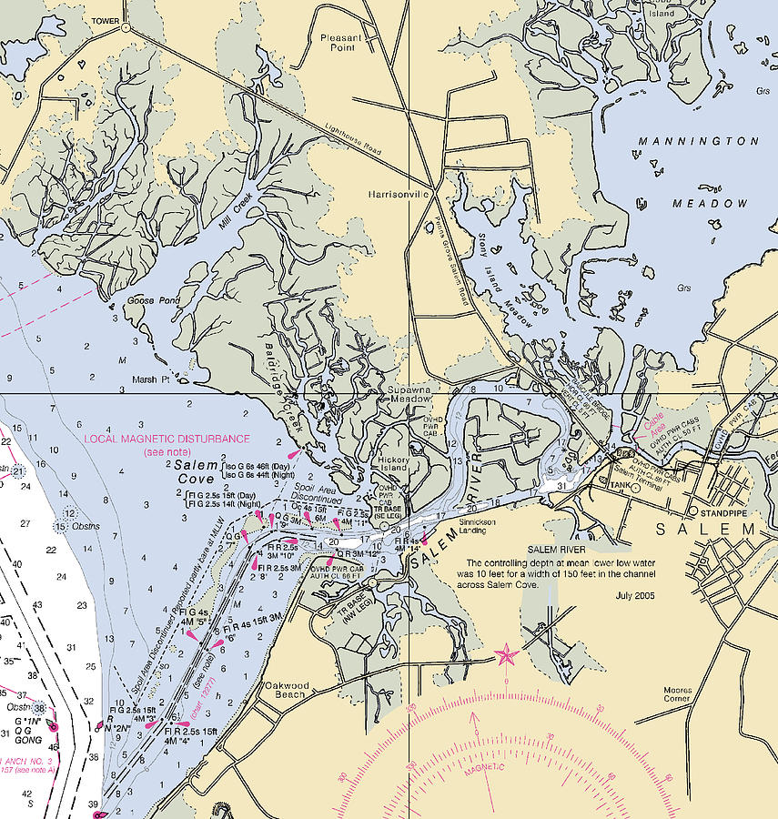 Salemnew Jersey Nautical Chart Mixed Media by Bret Johnstad Fine Art
