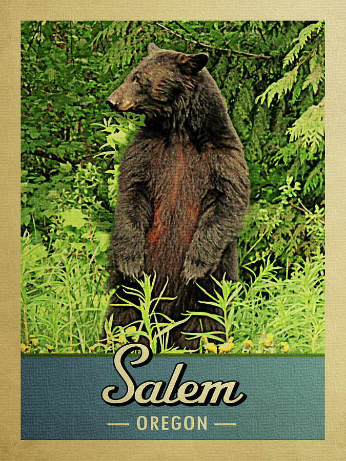 Salem Digital Art - Salem Oregon Vintage Bear by Flo Karp