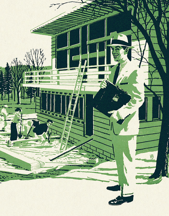 Architecture Drawing - Salesman Observing the Construction of a Deck by CSA Images