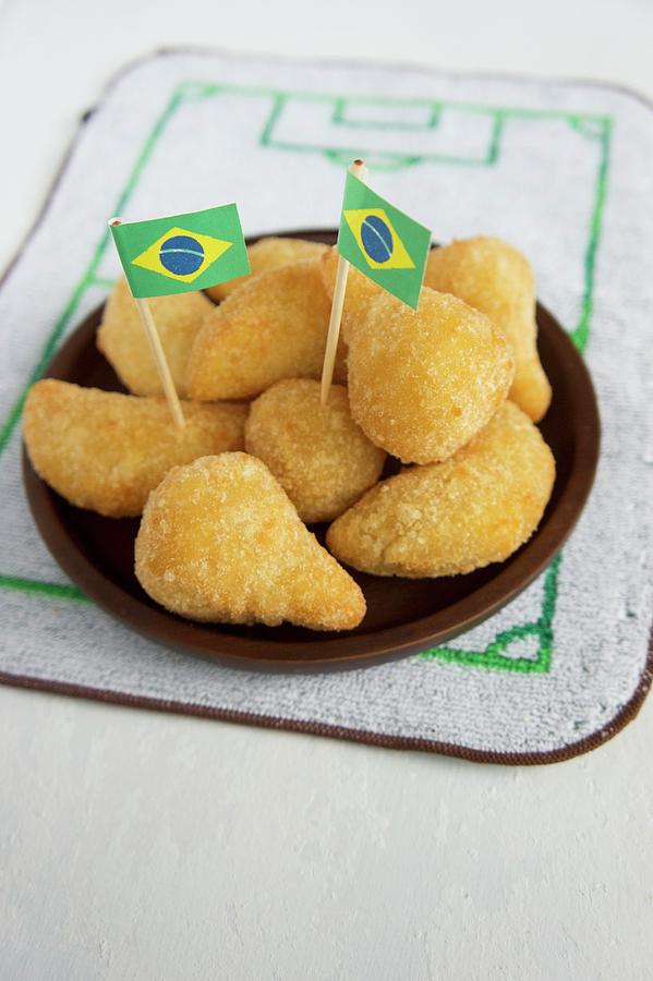Salgadinhos filled Pastries, Brazil With Football-themed Decoration Photograph by Schindler, Martina