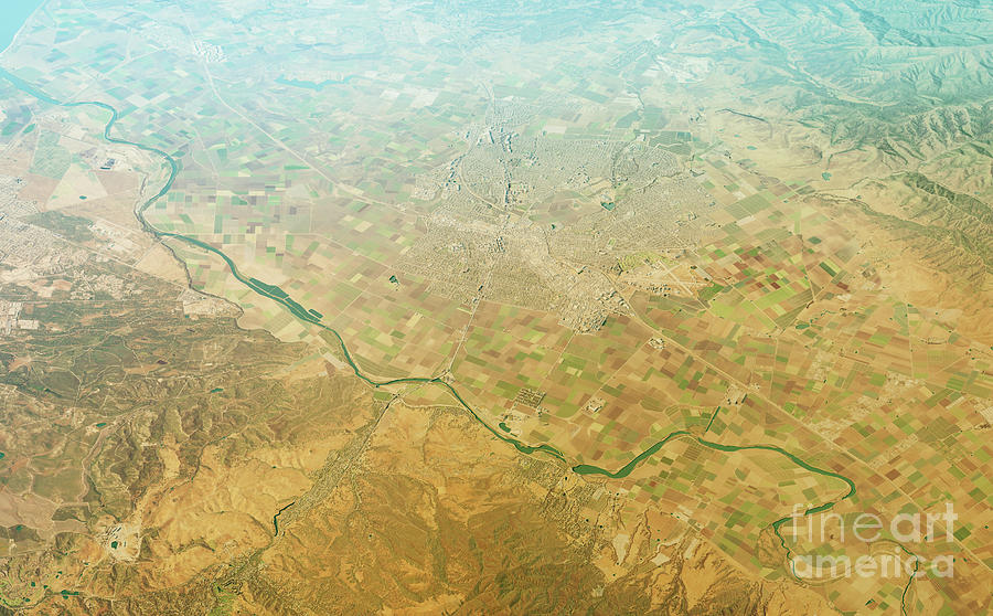 Map Digital Art - Salinas 3D Render Topographic Map Aerial View by Frank Ramspott