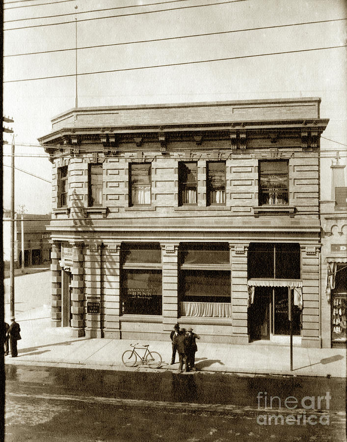 1907 Photograph - Salinas City Bank in the Glikbarg building at Main and Gabilan S by Monterey County Historical Society