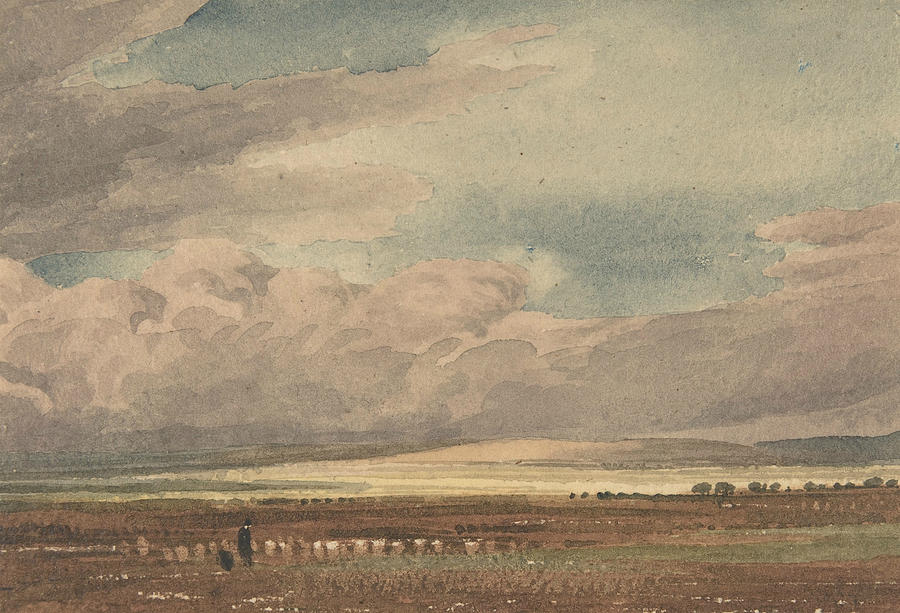 Salisbury Plain with Old Sarum in the Distance, Wiltshire Drawing by William Turner of Oxford