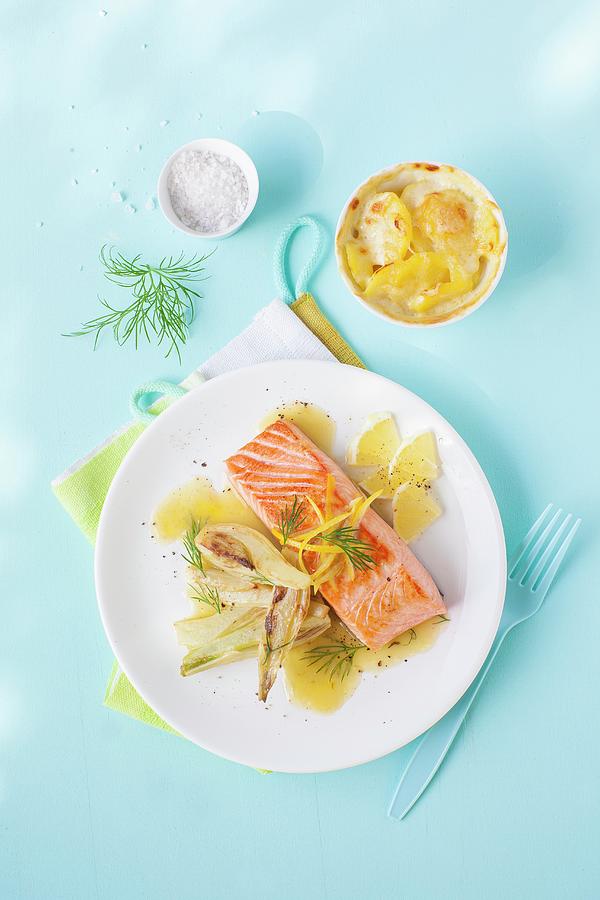 Salmon And Potato Gratin With Lemon And Fennel Photograph by Stephanie Gayer