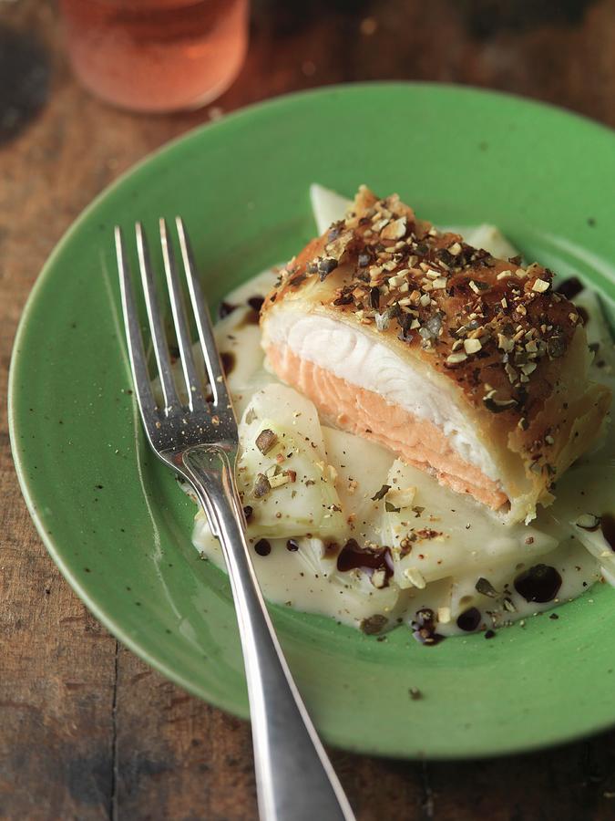 Salmon And Sheatfish In Puff Pastry Photograph by Joerg Lehmann