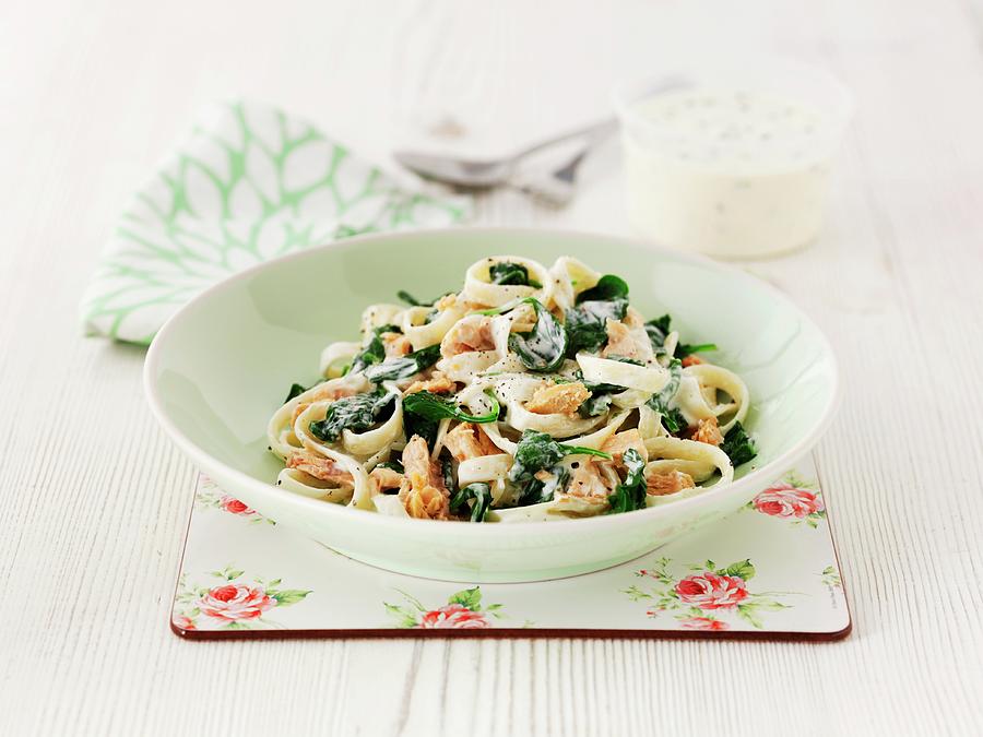 Salmon And Spinach Tagliatelle Photograph by Frank Adam