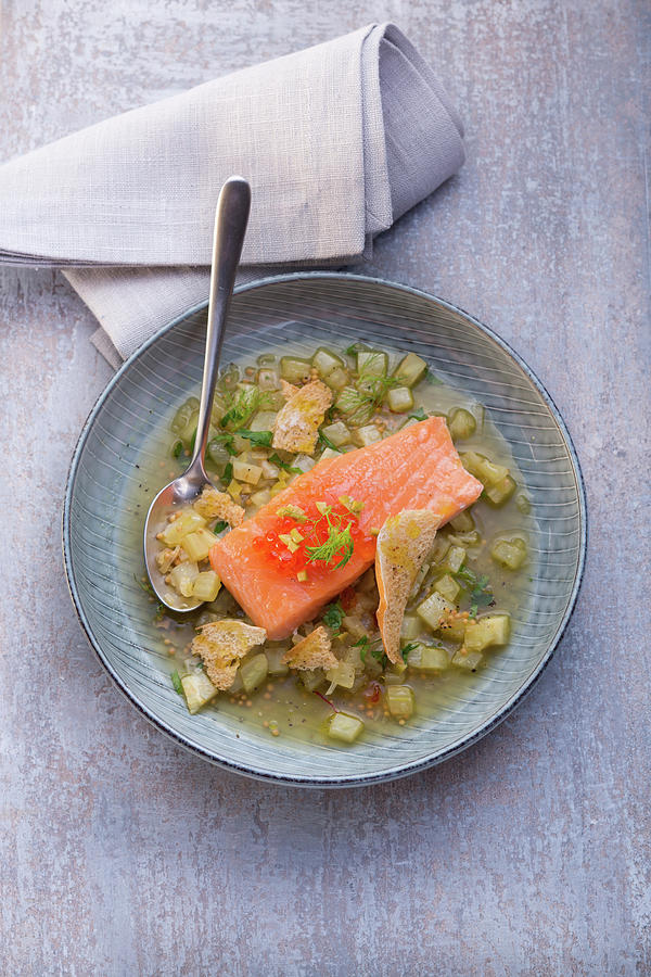 Salmon Confit In A Fennel Sauce With Bread And Olives Photograph by Eising Studio