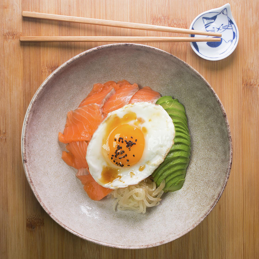 Salmon Donburi With Avocado, Egg And Onion Photograph by Albert ...