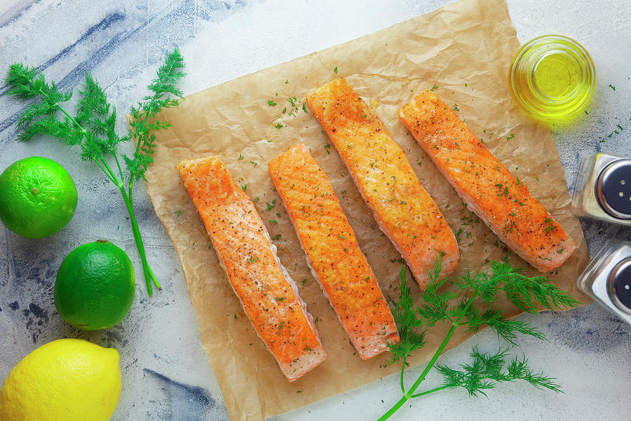 Salmon Fillets With Ingredients Photograph by Barbara Pheby