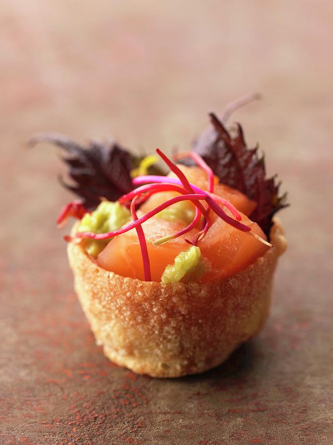 Salmon, Shiso And Beetroot Sprout Appetizer Photograph by Gelberger