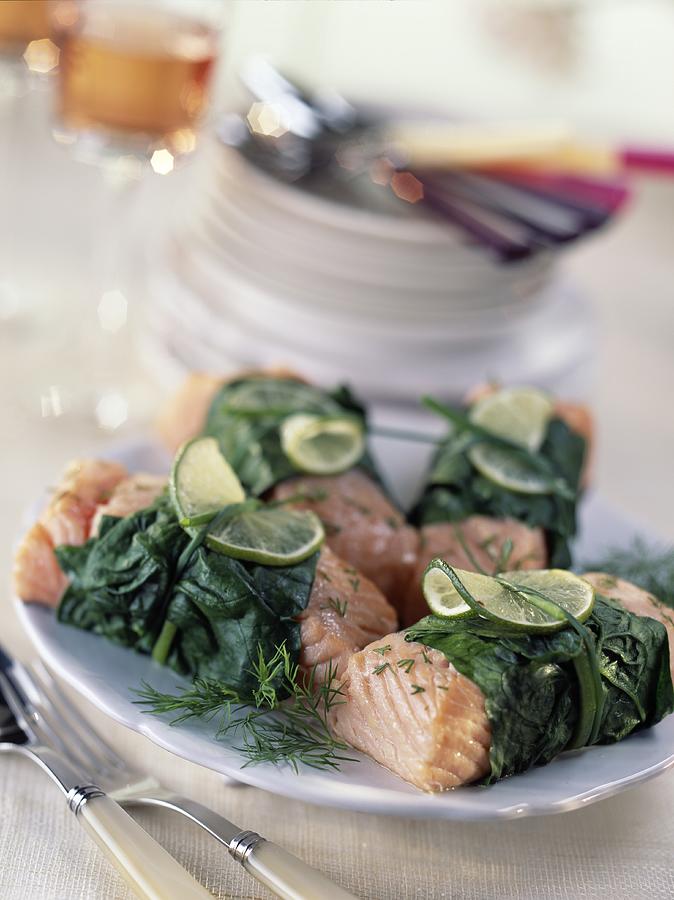 Salmon With Beet Leaves Photograph by Rivire