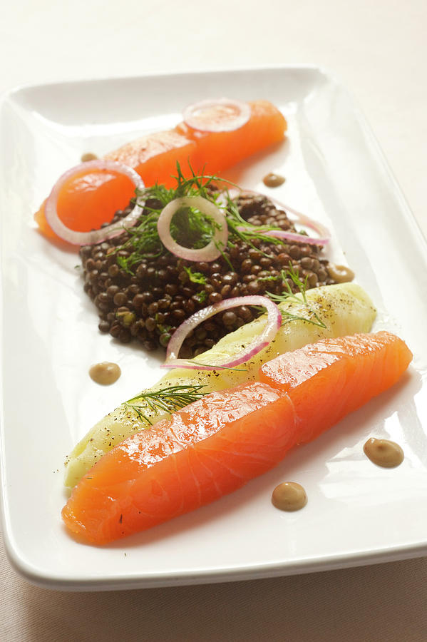 Salmon With Beluga Lentils Photograph by Pradels