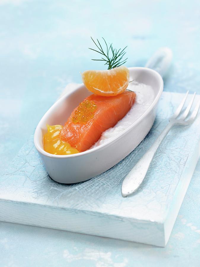 Salmon With Mandarin Puree And Coconut Puree Photograph by Lawton