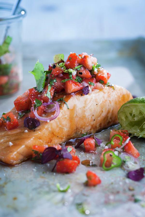 Salmon With Strawberry Ragout Photograph by Eising Studio