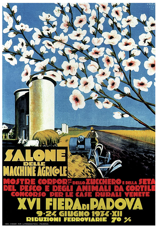 Flower Mixed Media - Salone Delle macchine Agricole - Padova, Padua, Italy - Retro travel Poster - Vintage Poster by Studio Grafiikka