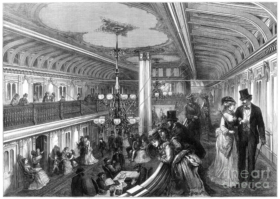 Saloon Of A Steamboat, 1875. Artist Drawing by Print Collector
