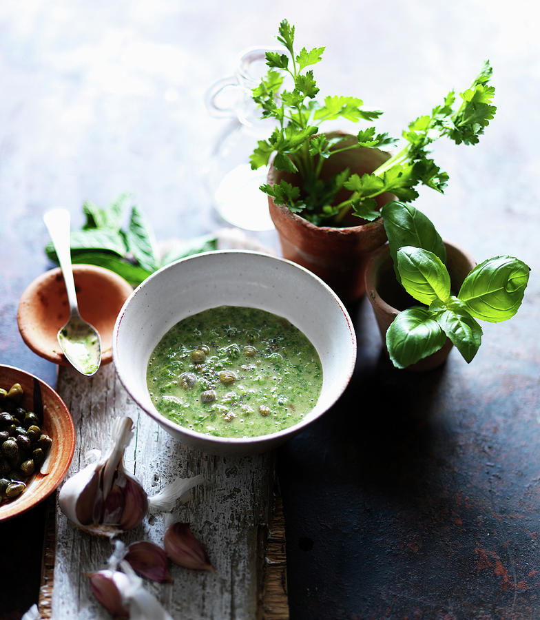 Salsa Verde With Parsley, Basil And Capers Photograph by Karen Thomas
