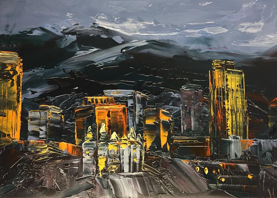 Salt Lake City Night Skyline Painting by Celeste Drewien